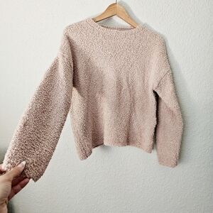 Sincerely Jules Cozy Fuzzy Fleece Sweater Neutral Warm Soft Teddy Bear Small